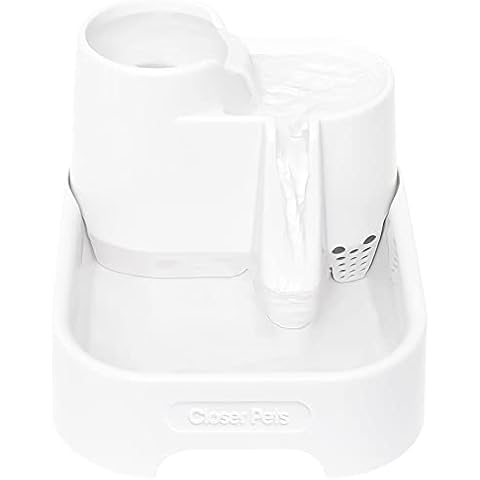 Closer Pets Multi-Level Pet Fountain with Elevated Drinking Levels, 3 Stage Filtration and Super-Quiet Pump with Run-Dry Protection - White (70 Fl. Oz.) Cover