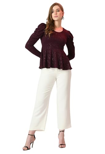 Image of IUGA Women Embellished Round Neck Puff Sleeve Top