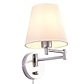 VONLUCE Modern Adjustable Swing Arm Wall Lamp Brushed Nickel, Plug-in Wall Sconce Lighting for Bedroom Bedside, Living Room, Kitchen, Hallway, Wall Mounted Light Fixtures with White Fabric Shade