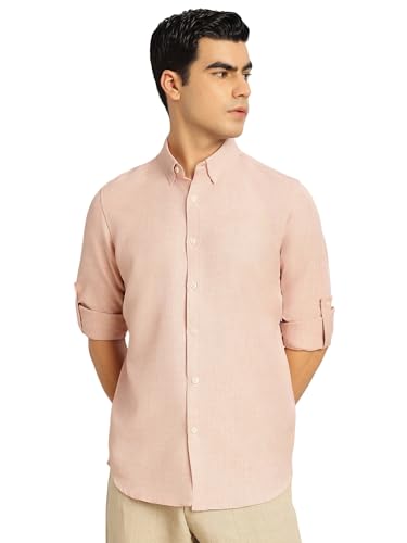 Image of Thomas Scott Men's | Solid | Textured Fabric | Full Sleeve | Slim Fit | Polyester-Blend | Spread Collar | Casual Shirt
