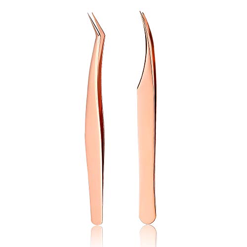 LOUTOC Eyelash Tweezers, Curved Tip False Lash Application Tools, Professional Stainless Steel Eyelash Extension Tweezers Set 2 Pack