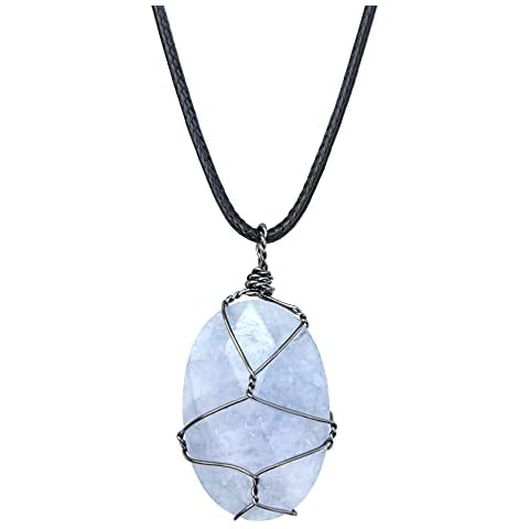 Aquamarine Gemstone Pendant Necklace Hand Braided,Natural Crystal Healing Stone of Courage,Throat Chakra & Communication Aid,Gift Jewelry for Men Women Teens Girl Cover
