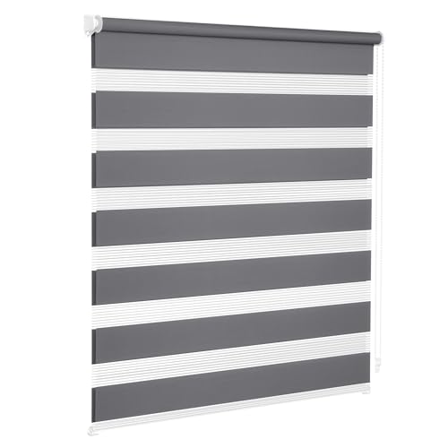 Victoria M. Zevra Estor Doble Enrollable Día y Noche sin Taladrar, Tiras Translúcidas y Oscurecedoras, para Puertas y Ventanas, 105 x 160 cm, Gris Oscuro