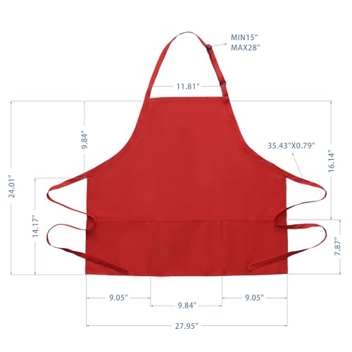 Image of BOHARERS Kitchen Cooking Apron Unisex Adjustable chef apron with 3 pockets, 1 Pack Red