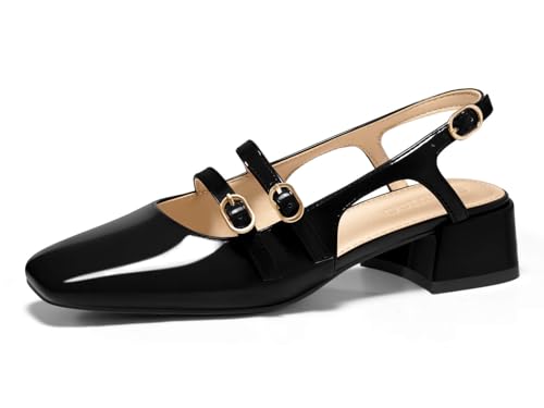 Coutgo Womens Mary Jane Chunky Low Heels Slingback Pumps Closed Square Toe Wedding Dress Shoes