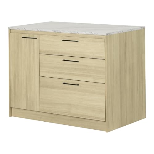 South Shore Myro Kitchen Island Faux White Marble and Blonde