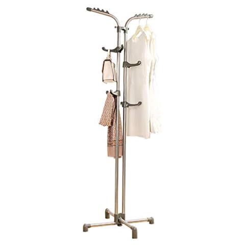 BAOYOUNI Heavy Duty Metal Coat Rack Standing Entryway Hall Tree Hat Purse Jacket Hanger, Adjustable Height Hooks Grey Cover