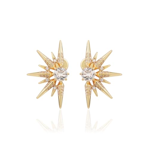 Obidos 14K Gold Plated Sunburst Stud Earrings- Spike Statement Earrings for Women Boho Simple Hypoallergenic Earrings