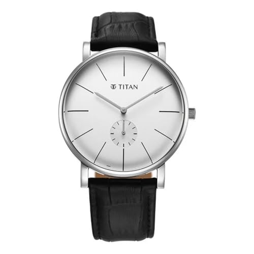 Image of Titan Elegance White Round Dial Leather Watch for Men - 90203SL01