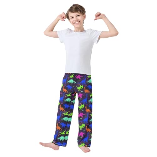 ZZXXB Cute Dinosaur Colorful Pattern Boys Long Pants Soft Trousers Elastic Waist Kids Lounge Bottoms with Pockets S-XL2