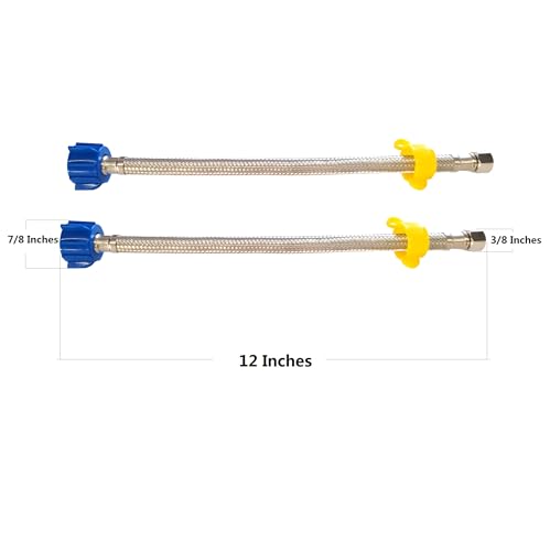 Klabb Flexible Toilet Water Supply Line 12inch,Stainless Steel Braided Hose With 3/8 Female Compression Thread x 7/8 Female Ballcock Thread,2pack