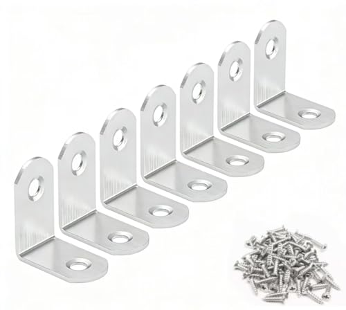 Stainless Steel Corner Brace, 20-Pack 90 Degree Right L-Shaped Metal Corner Connector Joint Plate, Heavy Duty for Furniture, Shelf, Cabinet, DIY Woodworking Projects with 60PCS Screws 1.2x1.2x0.6in