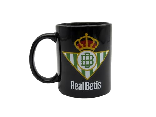 CyP Brands - Real Betis Balompié, caneca, cerâmica, utensílios de pequeno-almoço, cor preta, produto oficial
