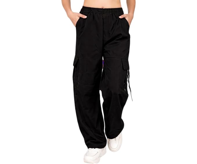 NS Fabric Cargo Pants for Women, Elastic Waist Wide Leg Trousers with Multiple Pockets, Lightweight Breathable Casual Streetwear Bottoms-picture-29