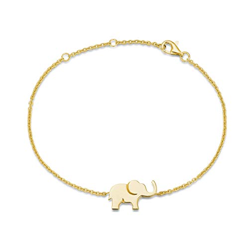 FANCIME Yellow Gold Plated 925 Sterling Silver Cable Link Chain Cute Elephant Dainty Delicate Bracelet Jewelry Easter Gifts For Women Friendship Charm Adjustable Teens, 15 + 3cm