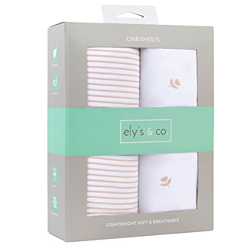 Image of Ely's & Co Crib Sheet Set 100% Jersey Cotton Tulip and Stripes (Crib, Pink Tulip)