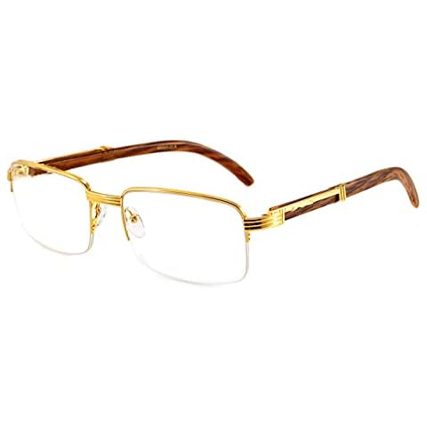 Fabeaulux Classic Semi-Rimless Metal Frame & Wood Grain Arm Reading Glasses Reader A258 (Gold Brown, 3.0) Cover