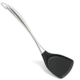 Silicone Spatula Premium Solid Non Stick Heat Resistant Pancake Turner with Stainless Steel Handle by Lisdripe,Black (Spatula)