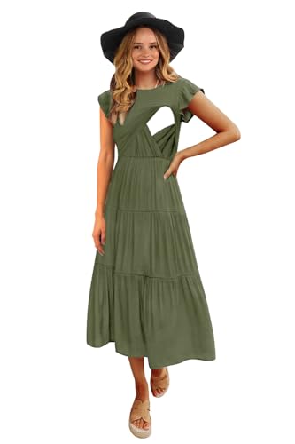 Image of CzzzyL Womens Flutter Short Sleeve Smocked Tiered Nursing Dress for Breastfeeding