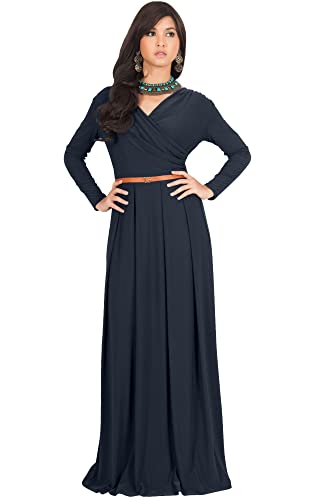 KOH KOH Womens Long V-Neck Sleeve Sleeves Fall Formal Flowy Floor Length Evening Casual Day Modest Abaya Muslim Gown Gowns Maxi Dress Dresses, Slate Gray Grey L 12-14 KOH KOH Womens Long V-Neck Sleeve Sleeves Fall Formal Flowy Floor Length Evening Casual Day Modest Abaya Muslim Gown Gowns Maxi Dress Dresses, Slate Gray Grey L 12-14