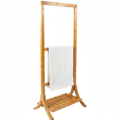 Toallero de Pie con 3 Barras, Balda de bambú, 104 x 40 x 28.5 cm, Madera Elegante para Baño, Color Natural, 100% Bambú