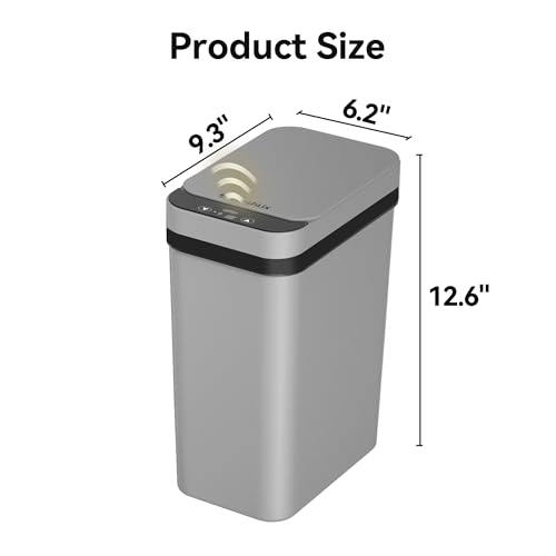 Image of FRESHLIX 3 Pack Bathroom Trash Can 2.6 Gallon Small Touchless Automatic Motion Sensor Trash Cans Slim Waterproof Garbage Bin with Lid for Kitchen, Office, Bedroom Black White Grey