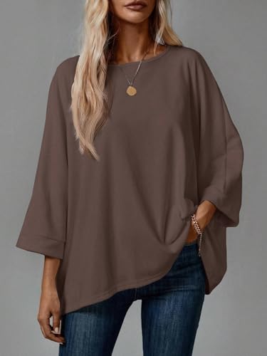 Womens Long Sleeve Knitted Oversized Blouse Top Solid Color Round Neck Casual T-Shirt3