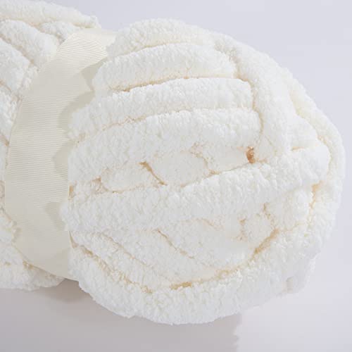 HOMBYS White Chunky Chenille Yarn for Crocheting, Bulky Thick Fluffy Yarn for Knitting, Super Bulky Chunky Yarn for Hand Knitting Blanket, Soft Plush Yarn, 8 Jumbo Pack (27 yds,8 oz Each Skein)