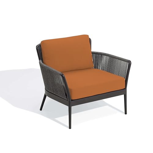 Image of Amazon Brand - Solimo Avento Outdoor 4 Seater Sofa Set | Balcony Sofa | Patio Furniture Sets | Conversation Sets | Braid & Rope (Grey /Orange)