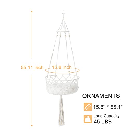 Hlinzoom Macrame Cat Hammock, 15.8" Cat Swing Bed Handmade Boho Hanging Cat Hammock With Cushion Hanging Kit For Larger Cats #TOP5