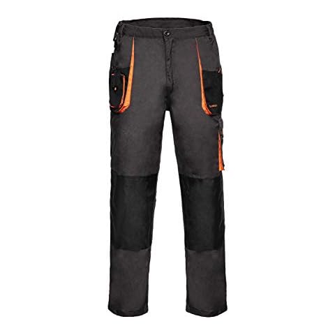 Work trousers Multi Pockets Cargo And Knee Pads, Grey-Orange, Hard-Wearing Triple Stitched Seams, Comfortable And Durable For Professionals (32/34, NO kneepads) Cover