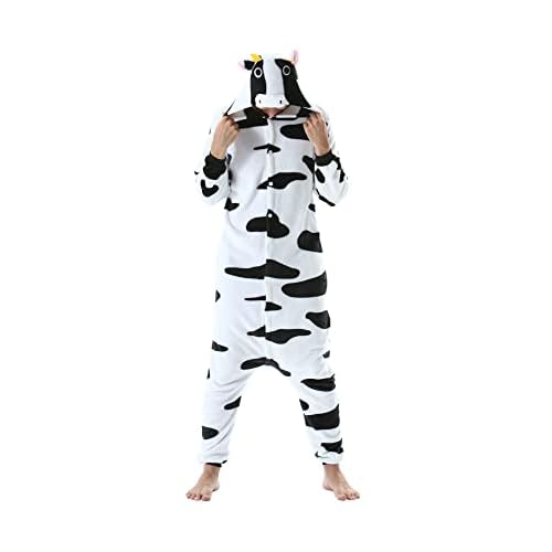 SimZoo Animal Onesie Pijamas para Adultos Disfraz de Vaca Ropa de Dormir para Hombres Mujeres Unisex Ropa de hogar de una Pieza