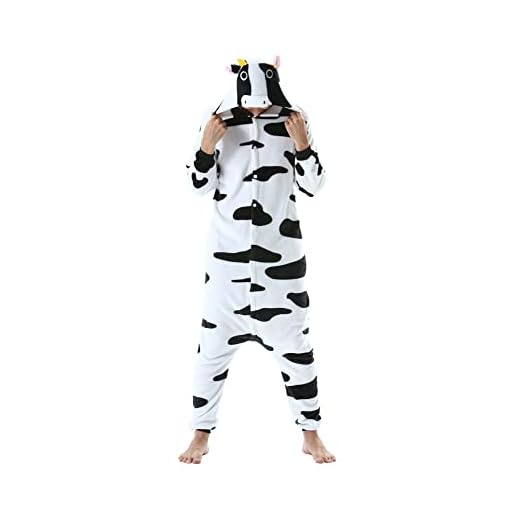 SimZoo Animal Onesie Pijamas para Adultos Disfraz de Vaca Ropa de Dormir para Hombres Mujeres Unisex Ropa de hogar de una Pieza