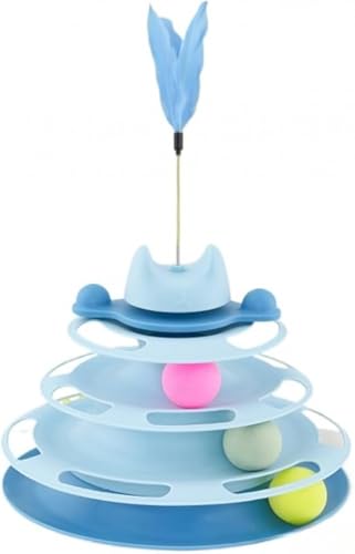 GEBYUI 猫のおもちゃ 回転ボール 4 層回転塔|自動回転 おもちゃ盤 羽根付き 知的訓練 ストレス解消 運動不足解消 ペット用 安全設計 楽しい遊び?