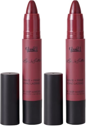Image of Glam21 Lip Sutra Non-Transfer Crayon Lipstick |Lightweight & Longlasting| Creamy and comfortable on lips -2.8 gm | Deep Maroon-08 (Pack of 2)