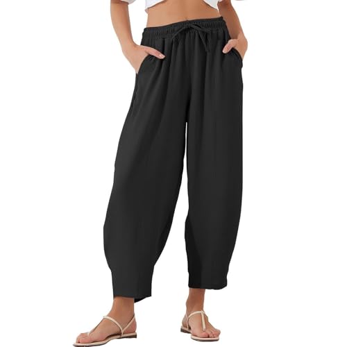Pantalones Harem Lisos Mujer,Pantalones cómodos Cintura con cordón y elástico,Ropa Ancha con Bolsillos para Uso Diario