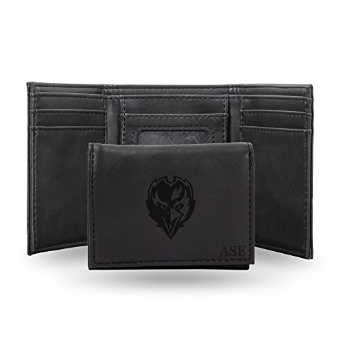Rico Industries NFL Baltimore Ravens Black Personalized-Custom Laser Engraved Faux Leather Tri-fold Wallet - Slim Wallet
