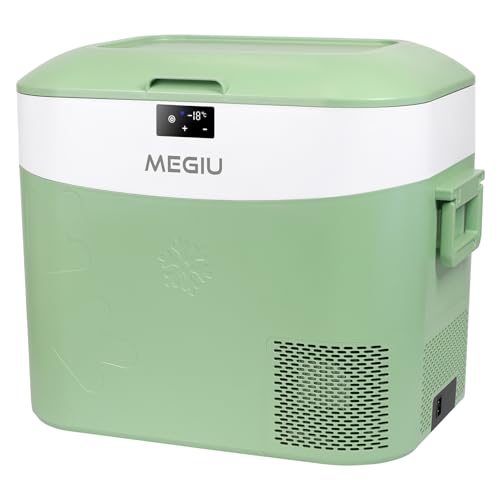 Megiu Car Fridge Portable 12 Volt Refrigerator 23 Quart (22 Liter) Freezer Compressor Cooler 12V/24V DC 110～240 V AC for Outdoor, Camping, Travel, Home Use -18℃~+15℃ (Green)