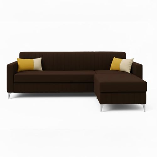 Image of SOCOZI Anton 5 Seater L Shape Sofa Set with Movable Ottoman | Flexible Layout | Soft Velvet Suede Fabric | Modern Design | Plush Comfort Cushions for Living Room (Dark Brown)