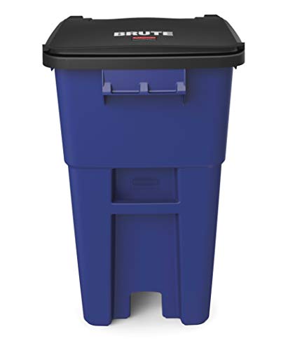 Image of Rubbermaid Commercial Products BRUTE Rollout Trash /Garbage Can /Bin with Wheels, 50 GAL, Blue, for Restaurants /Hospitals /Offices /Back of House /Warehouses
