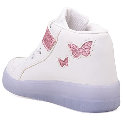 Tenis Feminino Botinha De Led Borboleta Glitter Luzinha Cor:Branco;Tamanho:29