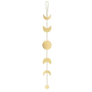 Mkono Moon Phase Wall Hanging Metal Boho Home Decor Vertical Chic Moon Garland for Dorm Nursery Bedroom Living Room Apartment Office, Decorative Wall Art for Girls Mom, Gold