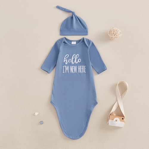 Image of Baby Girl Boy Sleeping Waffle Bag Letter Embroidery Long Sleeve Sleep Striped Sack with Hat 2 Piece Set for Fall