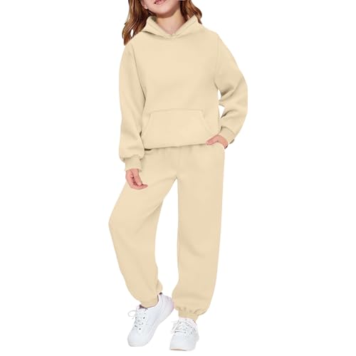 Kids Girls Sweatsuit sets 2 Piece Hooded Sweatshirt Casual Drawstring Sweatpants with Pocket Athletic Outfits