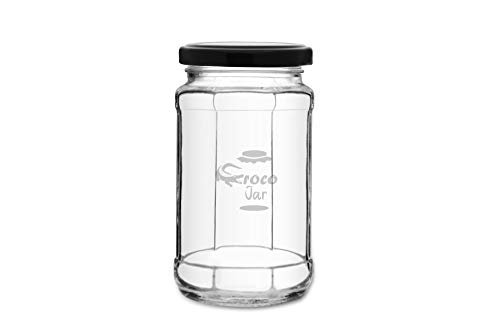 Image of CROCO JAR Hexagon Glass Jar Set of 2 (450 ml) | Airtight Black Lid Mini Glass Storage Jars for Spices Mouth Freshener & Condiments