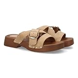 100974 Sandalia pala plataforma hebilla elegante, suela de estilo madera. Adorno de tachuelas y hebilla. Tiras anchas cruzadas. Ideal para mujer en la temporada de primavera verano. Beige Talla 38