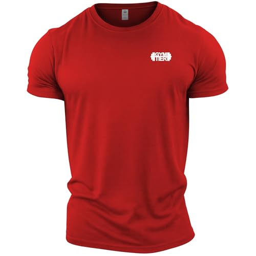 GYMTIER Classic - Men's Gym T-Shirt - Bodybuilding Workout Top, Red, 5XL