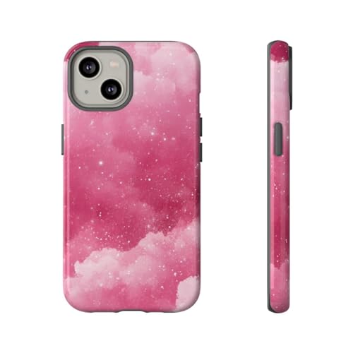 Coque rigide iPhone 14 rose pailleté brillante texture nuage