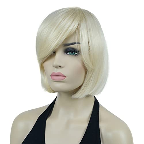 Lydell 8" Straight Short Wigs Bob Hair with Bangs Cute Central Dot Top Heat Resistant Synthetic Wigs (613 Pale Blonde) - Image 3