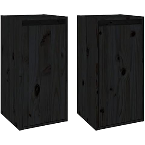 vidaXL 2X Wandschrank Hängeschrank TV Schrank Holzschrank TV Möbel Regal Aufbewahrung Wohnzimmer Bücherschrank Schwarz 30x30x60cm Massivholz Kiefer Cover